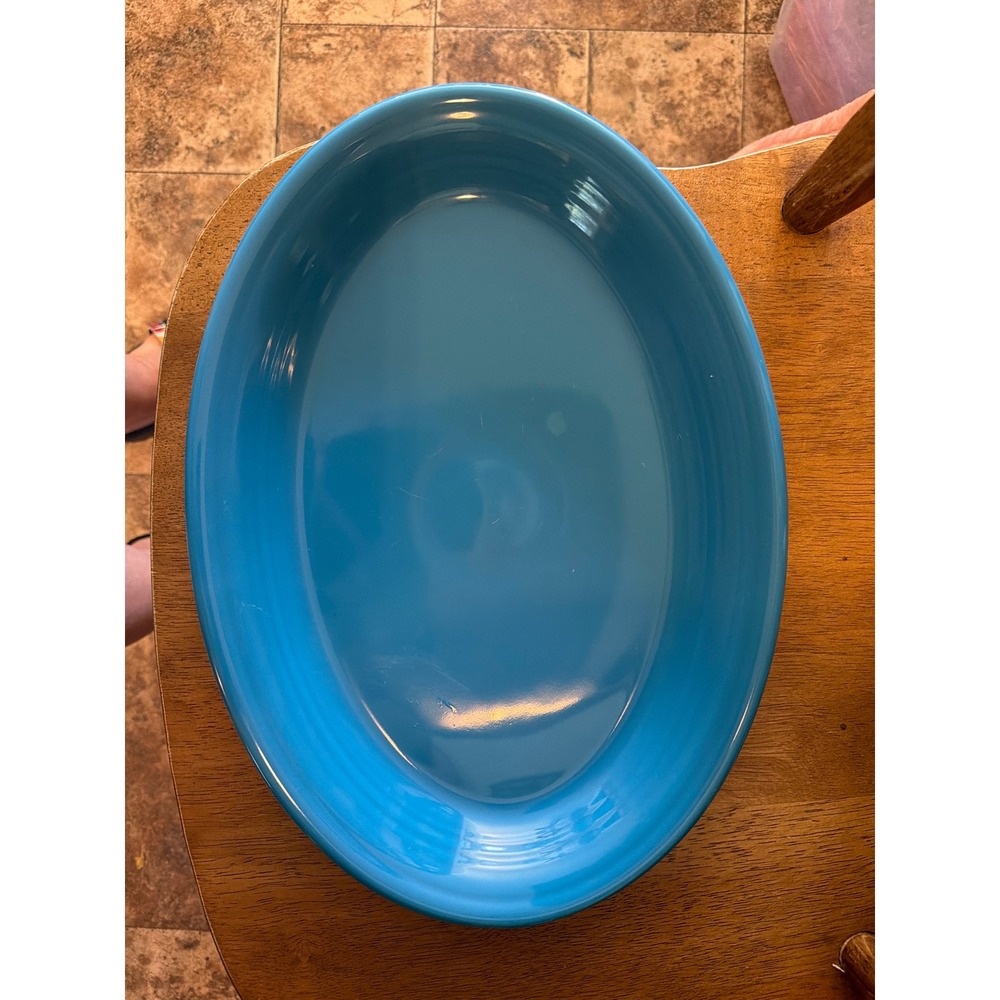 Fiesta Peacock Blue 13.5 Inch Oval Serving Platter Ceramic Made in USA
